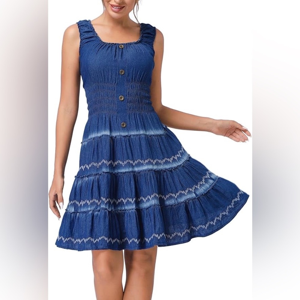Blue Smocked Tiered Sundress